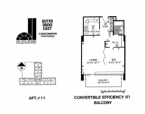 Floor plan for 1 bed, 1 bath